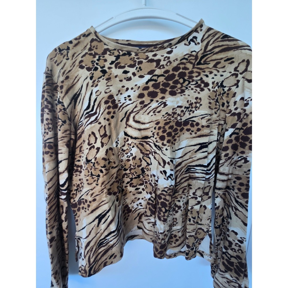 Jones New York Signature Animal Print Top Long Sleeves Cheetah Festive Y2K round